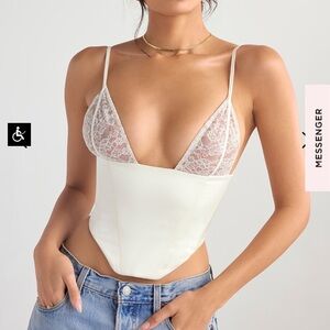 House of CB Emilee Ivory Satin and Lace Corset Top XS NWOT